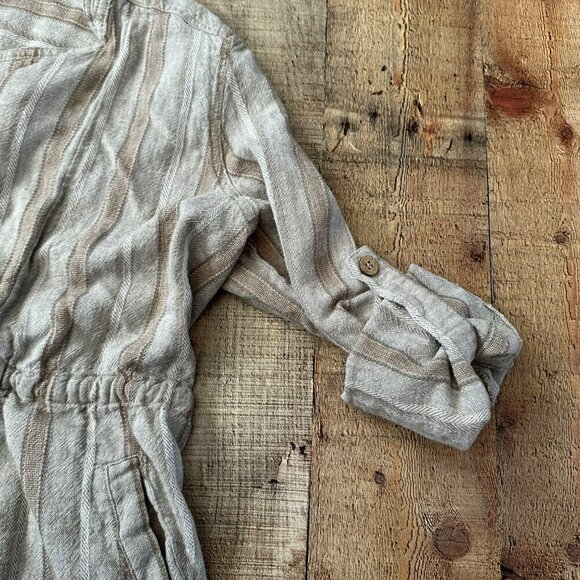 Fate Women's Size Medium Striped Roll Up Sleeve Linen Blend Wrap Top - Picture 7 of 11